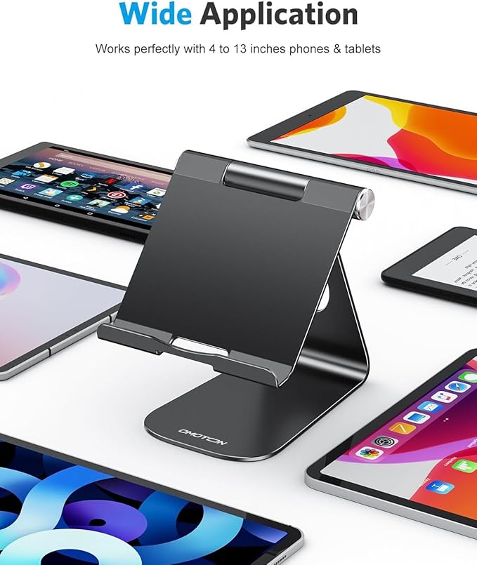 OMOTON Tablet Stand Holder Adjustable, T1 Desktop Aluminum Tablet Dock Cradle Compatible with iPad Air/Mini/Pro 11/12.9, iPad 10.2/9.7, Samsung Tab and More, Black