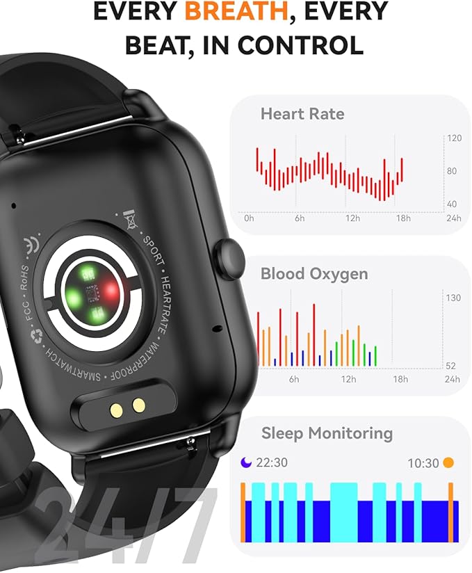 Smart Watches for Men Women(Answer/Make Call), 1.85 inch HD Fitness Tracker Watch with Activity Counter/Sleep Monitor/ 110+ Sports Modes, IP68 Waterproof Smart Watch for Android iPhone iOS Compatible