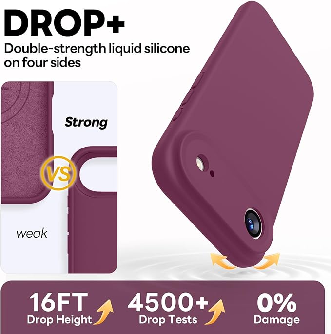 Vooii Magnetic Compatible with iPhone Air Case (Compatible with Magsafe) (Upgraded Camera Protection) Liquid Silicone Shockproof Full Body Protective Phone Cover for Women Men, WineRed, 6.5"
