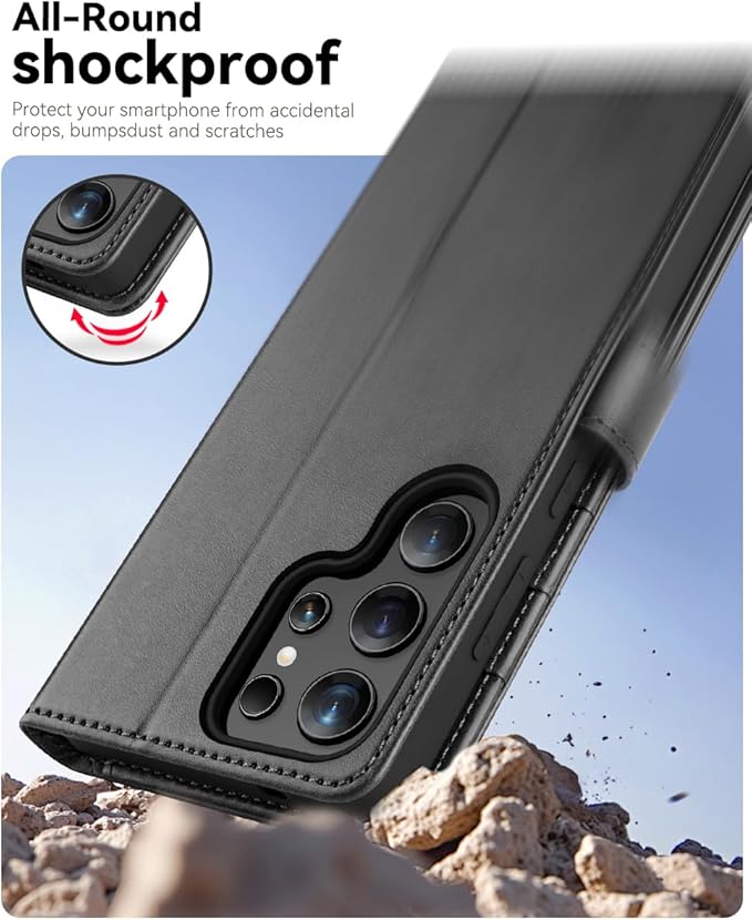 OCASE Compatible with Galaxy S25 Ultra Wallet Case, PU Leather Flip Folio Case with Card Holders RFID Blocking Kickstand [Shockproof TPU Inner Shell] Protective Phone Cover 2025, Graphite