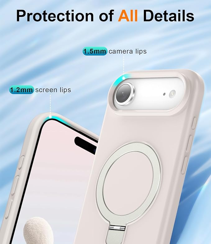 ZHK Liquid Silicone Designed for iPhone Air Case with Magnet Stand, [Precise Camera Lens Protection][Mil-Grade Drop Shockproof][Soft Anti-Scratch Microfiber Lining] Slim Fit Cover, Beige
