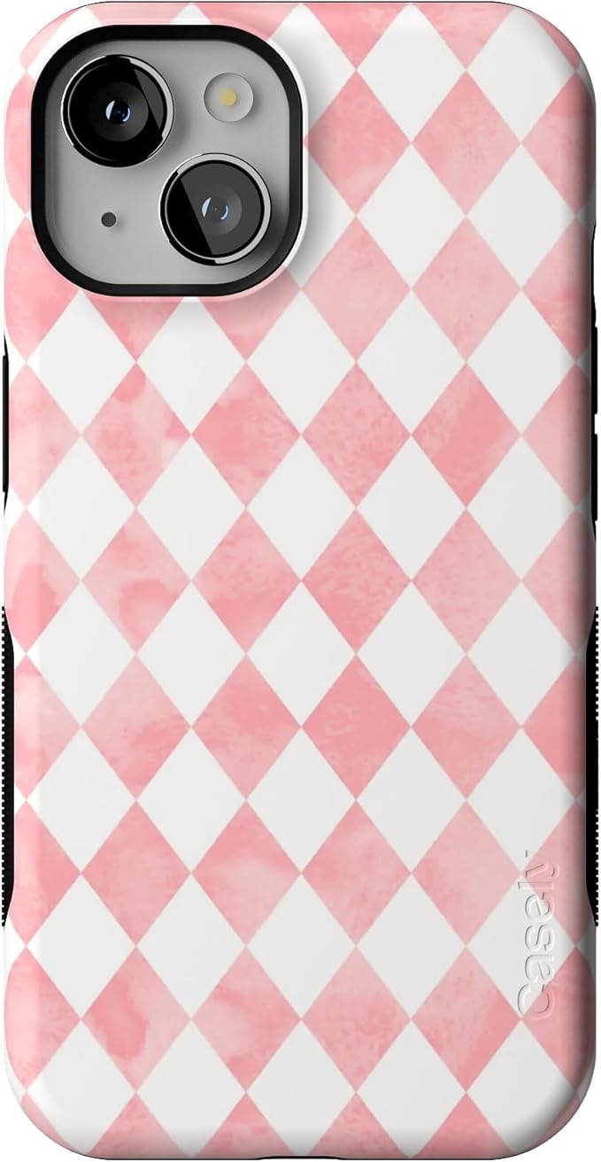 Casely iPhone 14 Case | Queen of Diamonds | Pink Watercolor | Compatible with MagSafe | Bold Protective Design