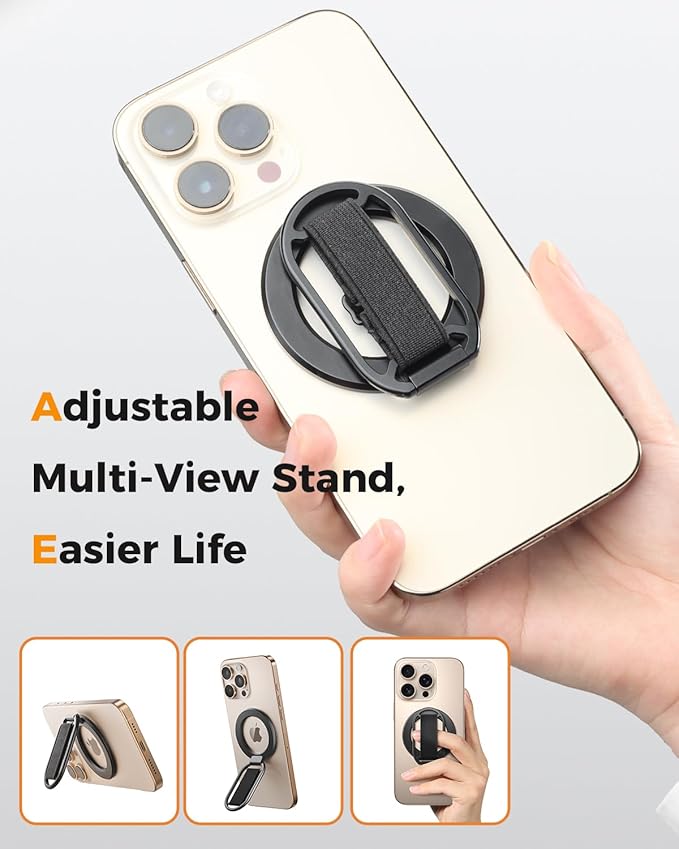 SUPERONE for MagSafe Phone Grip, Magnetic Phone Ring Holder, Magnetic Phone Grip with MagSafe Strap, Adjustable Finger Ring Grip Kickstand for iPhone 17 16 15 14 13 12 Series Mag Safe Accessories