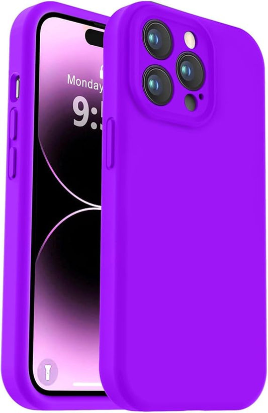 Vooii Compatible with iPhone 14 Pro Case, Liquid Silicone Upgrade [Camera Protection] [Soft Anti-Scratch Microfiber Lining] Shockproof Phone Case for iPhone 14 Pro 6.1 inch - Neon Purple
