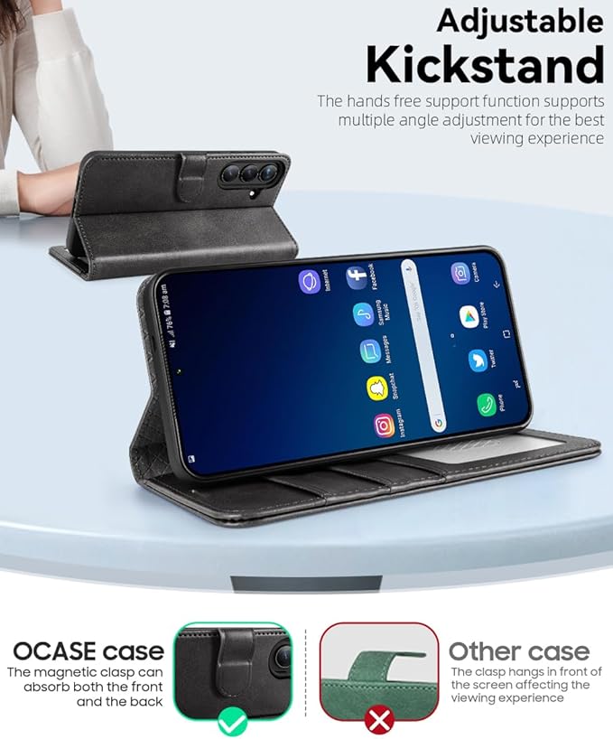 OCASE Compatible with Galaxy S25 Wallet Case, PU Leather Flip Folio Case with Card Holders RFID Blocking Kickstand [Shockproof TPU Inner Shell] Protective Phone Cover 6.2 Inch 2025, Graphite