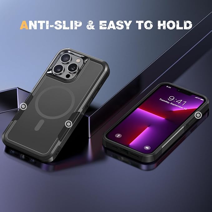 Diaclara Magnetic for iPhone 13 Pro Max Case, [with Privacy Screen Protector] [Anti Spy] [Military Grade Drop Protection] Heavy Duty Full-Body Shockproof Phone Case, Black