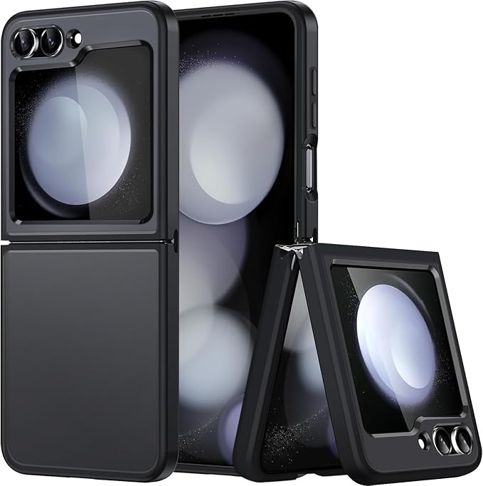 for Samsung Galaxy Z Flip 5 Case, Ultra Slim Flip 5 Case, Anti-Scratch Anti-Yellowing PC Back Cover & TPU Hinge Connectors Shockproof Protective Phone Case for Samsung Z Flip5 5G (Black)