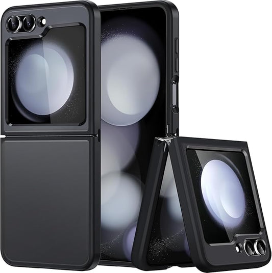 for Samsung Galaxy Z Flip 5 Case, Ultra Slim Flip 5 Case, Anti-Scratch Anti-Yellowing PC Back Cover & TPU Hinge Connectors Shockproof Protective Phone Case for Samsung Z Flip5 5G (Black)