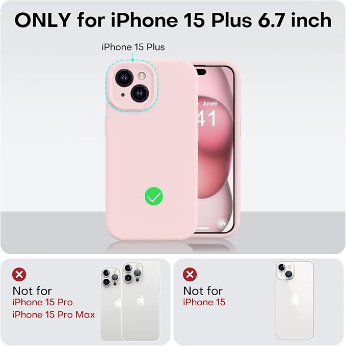 Vooii Compatible with iPhone 15 Plus Case, Upgrade Liquid Silicone [Enhanced Camera Protection] [Soft Anti-Scratch Microfiber Lining] Shockproof Phone Case for iPhone 15 Plus 6.7 inch - Chalk Pink