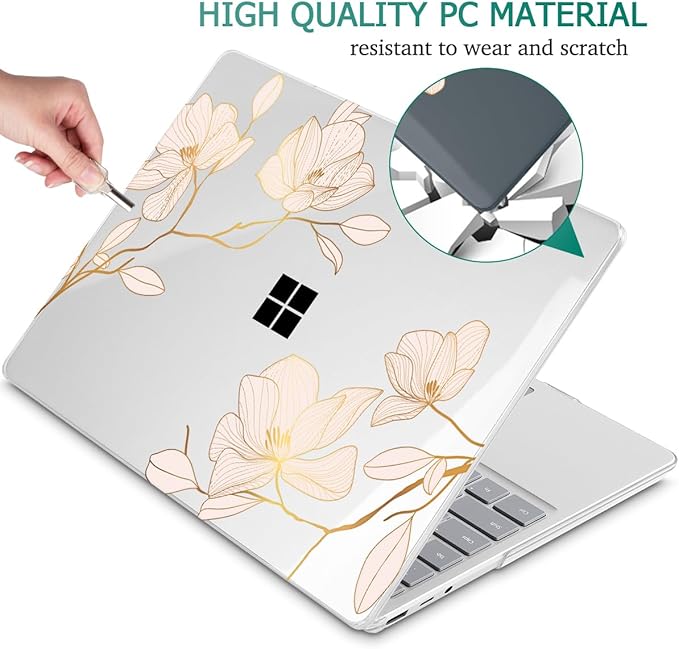Tuiklol Case for 12.4 Inch Microsoft Surface Laptop Go 3/2 / 1 2023-2020 Releases, Plastic Hard Shell Case with Screen Protector and Keyborad Cover +Dust Plugs Model 2013/1943,Luxury Floral