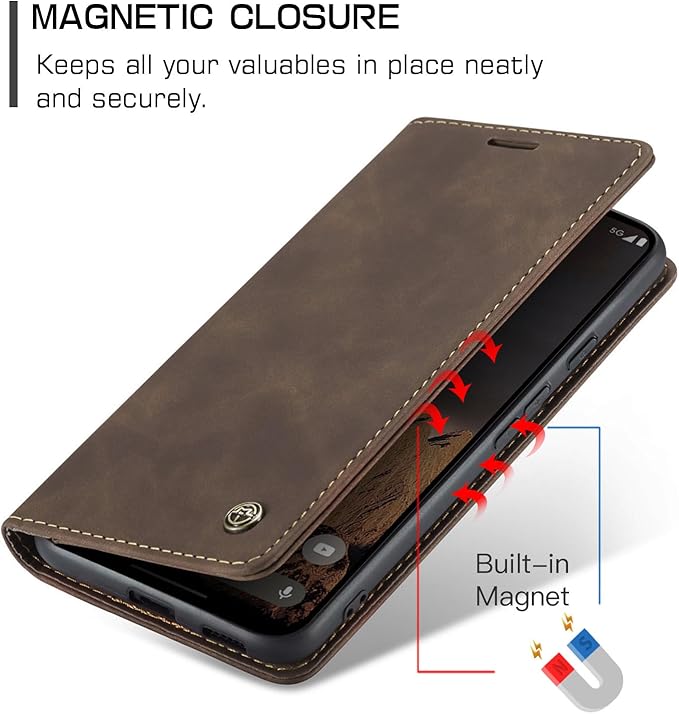 for Google Pixel 9a Case, Flip Wallet Leather Case with Card Holder Magnetic Closure Shockproof Kickstand Protective Phone Cases Cover for Pixel 9a, Coffee