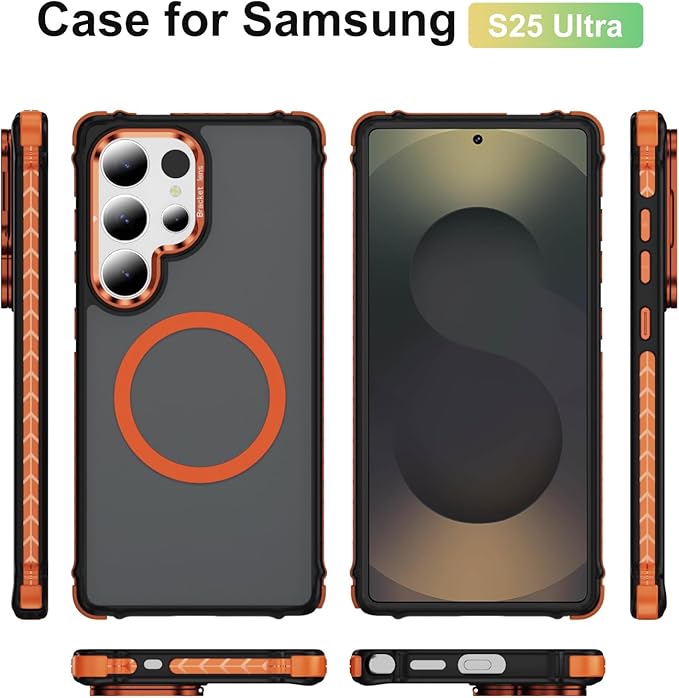 Magnetic for Samsung Galaxy S25 Ultra Case Orange Fit for MagSafe Military-Grade Shockproof Protection Adjustable Kickstand Slim Matte Anti-Fingerprint Cover Men Women