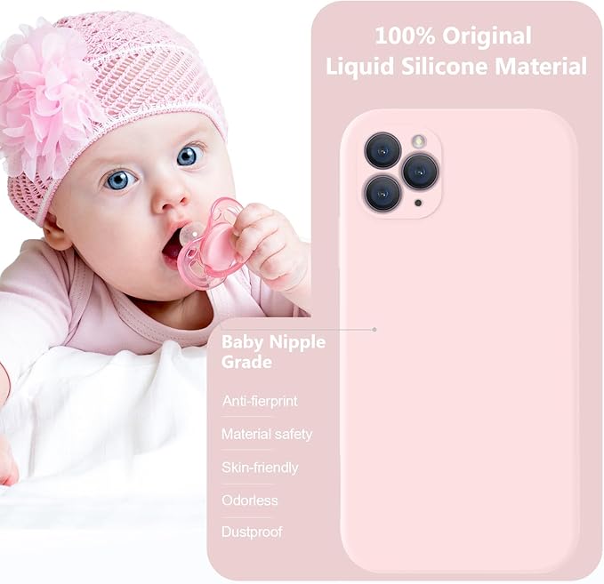 Vooii Compatible with iPhone 11 Pro Case, Upgraded Liquid Silicone with [Flat Edges] [Camera Protection] [Soft Anti-Scratch Microfiber Lining] Phone Case for iPhone 11 Pro 5.8 inch - Chalk Pink