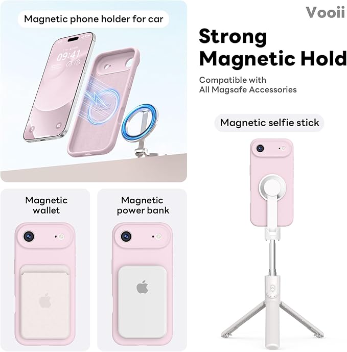 Vooii Magnetic Compatible with iPhone Air Case (Compatible with Magsafe) (Upgraded Camera Protection) Liquid Silicone Shockproof Full Body Protective Phone Cover for Women Men, Chalk Pink, 6.5"