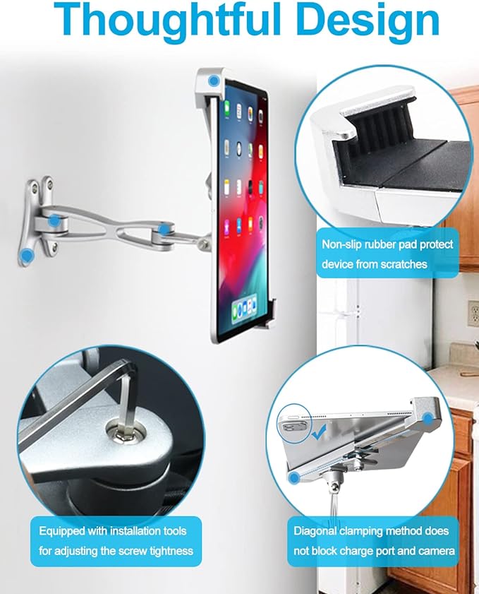 woleyi Anti-Theft Tablet Wall Holder Stand for 9"-14" Tablet, Security Heavy Duty Articulating in-Wall Tablets Mount with Lock and Key, Compatible with iPad Pro 13/Air, Surface Pro/Go, Galaxy Tabs
