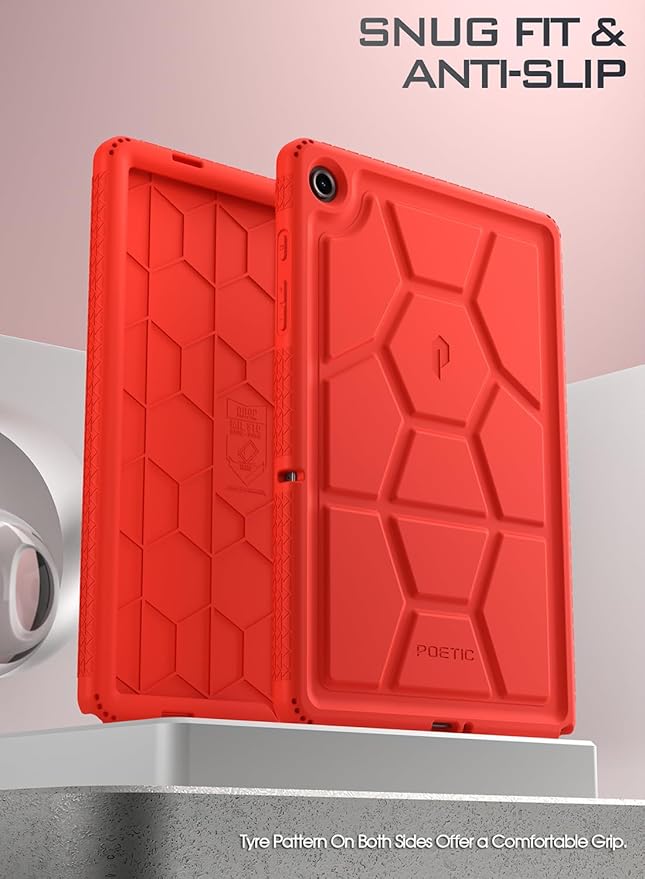 Poetic TurtleSkin Case for Samsung Galaxy Tab A9+ Plus 11 Inch 2023, Heavy Duty Shockproof Rugged Kids Friendly Drop Protection Silicone Cover, Red