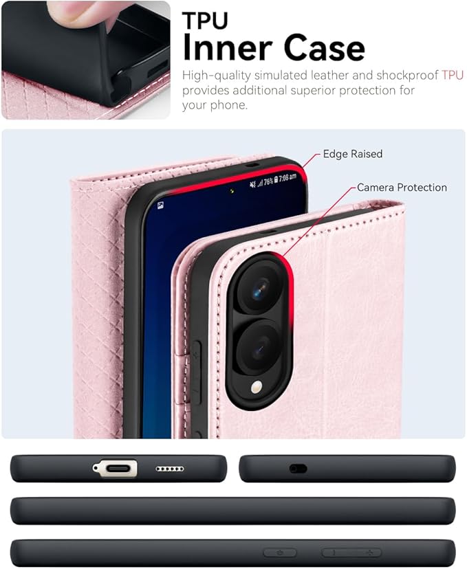 OCASE Compatible with Galaxy S25 Edge Wallet Case, PU Leather Flip Folio Case with Card Holders RFID Blocking Kickstand [Shockproof TPU Inner Shell] Protective Phone Cover 2025, Pink