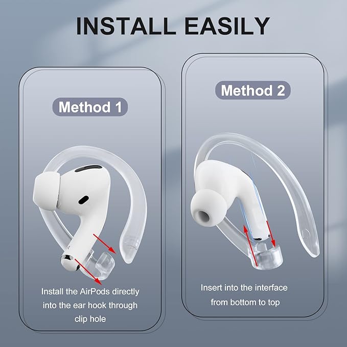 2 Pairs AirPods Ear Hooks for AirPods Pro 3, AirPods Pro 2, AirPods Pro, AirPods 4, 3, 2 & 1, Upgraded Anti Slip Sports Clip Hooks for AirPods 1, 2, 3, 4,Pro, Pro 2, Pro 3 – Transparent