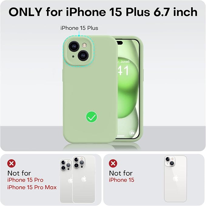 Vooii Compatible with iPhone 15 Plus Case, Upgrade Liquid Silicone [Enhanced Camera Protection] [Soft Anti-Scratch Microfiber Lining] Shockproof Phone Case for iPhone 15 Plus 6.7 inch - Matcha