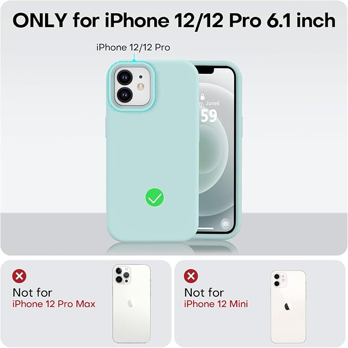 Vooii Compatible with iPhone 12 Case/iPhone 12 Pro Case, Liquid Silicone Upgrade [Soft Anti-Scratch Microfiber Lining] [Shockproof Drop Protection] Phone Case 6.1 inch - Mint
