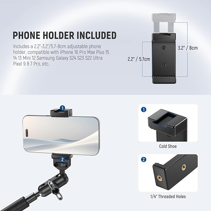 NEEWER 22" Magic Arm w Desk C Clamp, Overhead Camera Mount with Articulating Mic Boom Arm 1/4" 3/8" Threads for ARRI, Desktop Stand Holder for Phone Microphone Webcam Action Camera Video Light, UA057