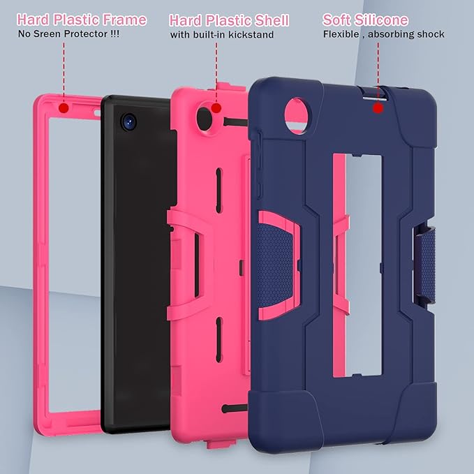 Bingcok Case for TCL Tab 8 LE Kids, Hybrid Shockproof Drop Protection Cover for TCL Tab 8 2023 (9137W) WiFi (9132X) - 5 Navy + Rose