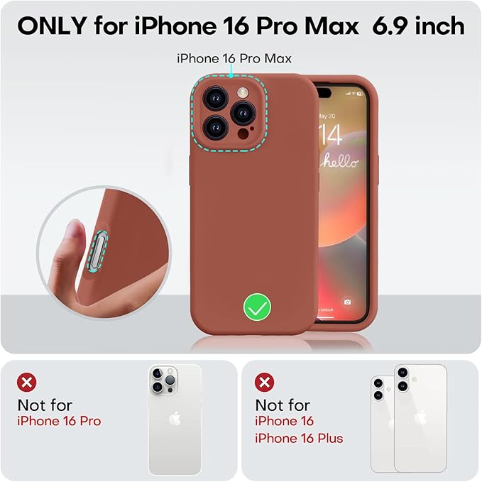 Vooii Compatible with iPhone 16 Pro Max Case, Liquid Silicone Upgrade [Camera Protection] [Soft Anti-Scratch Microfiber Lining] Shockproof Phone Case for iPhone 16 Pro Max 6.9 inch - Caramel
