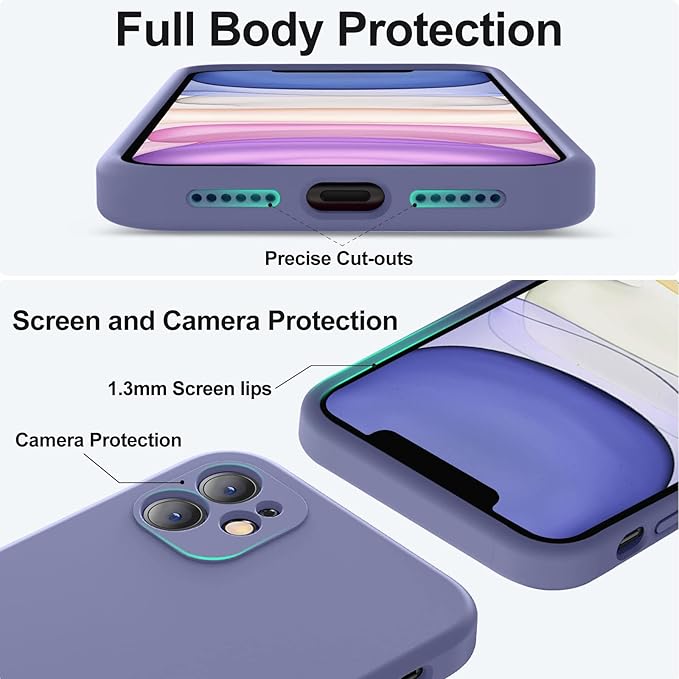 Vooii Compatible with iPhone 11 Case, Upgraded Liquid Silicone with [Flat Edges] [Camera Protection] [Soft Anti-Scratch Microfiber Lining] Phone Case for iPhone 11 6.1 inch - Lavender Grey