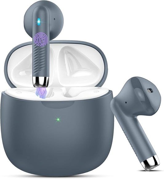 Wireless Earbuds, Bluetooth 5.4 Headphones in Ear with Noise Cancelling Mic, Bluetooth Earbuds Stereo Bass, IP7 Waterproof Sports Earphones, 32H Playtime USB C Charging Ear Buds Gray for Android iOS