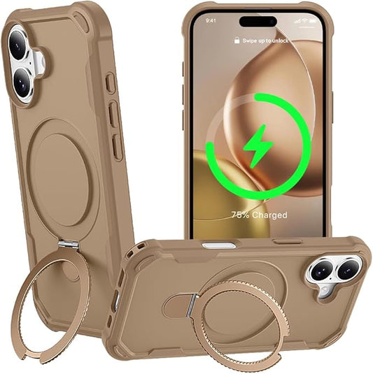 Designed for iPhone 17 Case with Magnetic Stand [Military Drop Protection][Compatible with Magnet] Shockproof 17 Phone Case with Ring Holder, Khaki