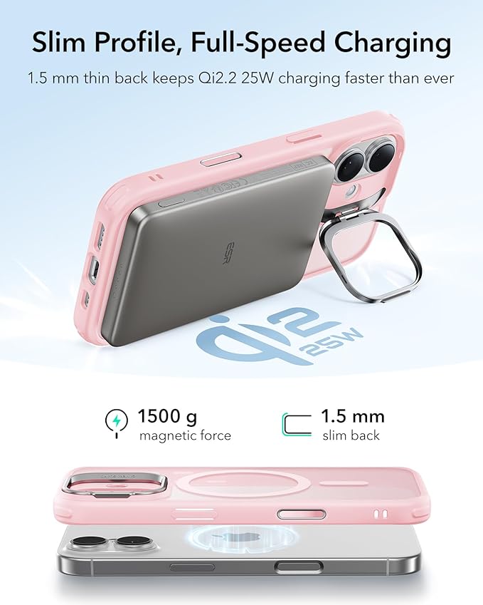 ESR for iPhone 17 Case with Stand, Camera Control Cover Compatible with MagSafe, Military-Grade Drop Protection Magnetic Phone Case for iPhone 17, Scratch-Resistant Back Cover,Frosted Bubblegum Pink