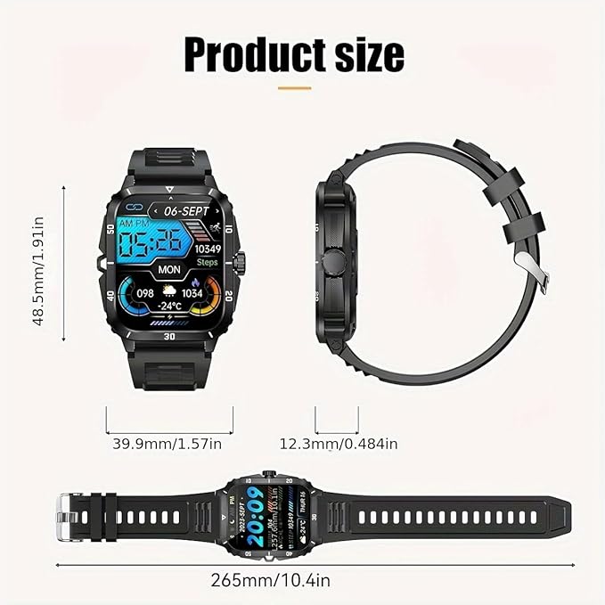 Military Smart Watches for Men (Make/Answer Call) 1.96" Screen Outdoor Activity Tracker with 100+ Sport Modes Health Monitor 3ATM Waterproof Smartwatch