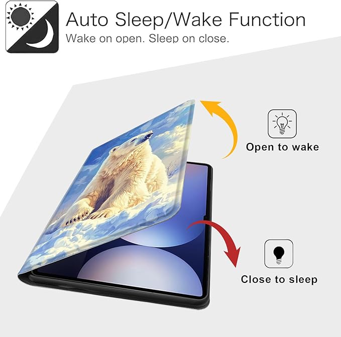 Case for Samsung Galaxy Tab S10 Plus/ S9 FE Plus/ S9 Plus 5G Tablet 12.4'', Slim PU Leather Stand Cover with Auto Wake/Sleep, Multi-Angle Viewing & Shockproof, White Polar Bear