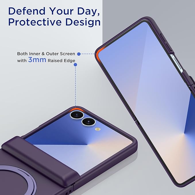 for Samsung Galaxy Z Flip 7 Case, Compatible with Magsafe, [Rugged Hinge Protection] [360° Kickstand], Mil-Grade Shockproof Slim Phone Case for Galaxy Z Flip 7 2025 (Darkpurple)