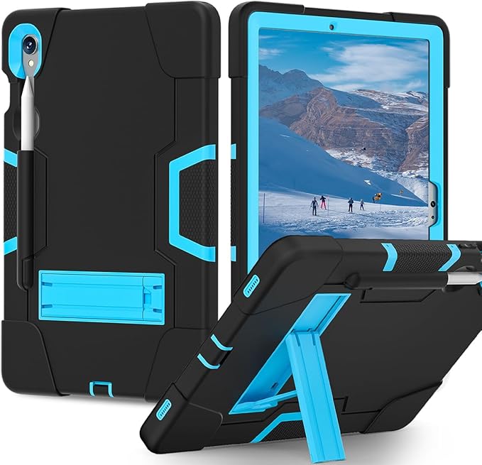 Case for Galaxy Tablet S10 FE 10.9" / S9 FE / S9 11" 2023, Soft Silicone & Hard Pc 3-Layer Military Protector Cover for Tab S10 FE /S9 FE/ S9 /S8 /S7 with S-Pen Holder Stand Black+Blue