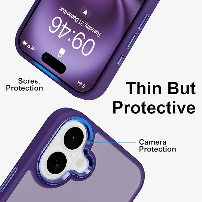 ZIYE Dark Purple Case for iPhone 16 Plus Case with Stand [Compatible with MagSafe] Slim Heavy Duty Protection Military Grade Shockproof Magnetic Cover with 360 Rotatable Ring Kickstand for Women Men