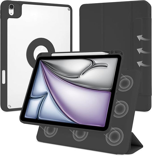 Case for iPad Air 13 Inch M3/M2 2025/2024, iPad Pro 12.9 Inch 6th/5th Generation 2022/2021 with Pencil Holder, Vertical Stand, Detachable Magnetic Trifold Stand Case,Auto Wake/Sleep, Black