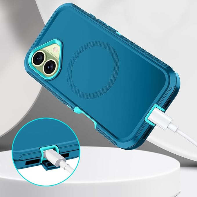 for iPhone 17 Case [Compatible with MagSafe][Without Screen Protector] Heavy Duty Protective Shockproof 3-Layer Tough Rugged Cover for Apple iPhone 17 6.3",Turquoise