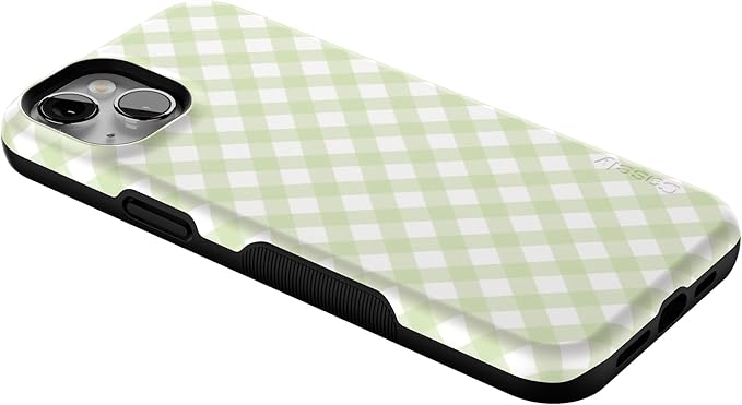 Casely iPhone 14 Case | Mint Lattice | Sunday Best | Green Gingham | Compatible with MagSafe | Bold Protective Design
