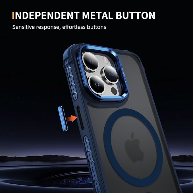 Magnetic for iPhone 15 Pro Case Blue with MagSafe Wireless Charging Heavy Duty Military-Grade Shockproof Protection Adjustable Kickstand Slim Matte Anti-Fingerprint Cover Men Women