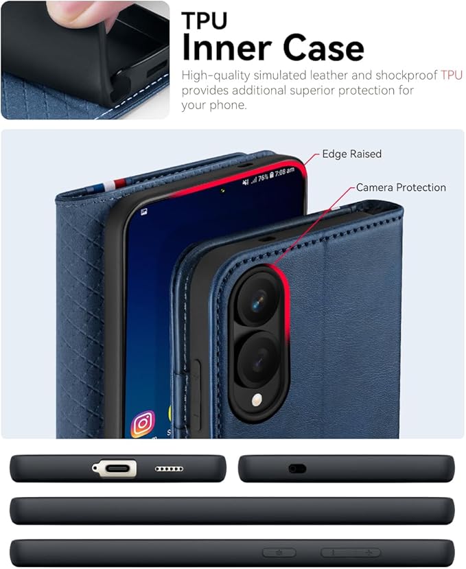 OCASE Compatible with Galaxy S25 Edge Wallet Case, PU Leather Flip Folio Case with Card Holders RFID Blocking Kickstand [Shockproof TPU Inner Shell] Protective Phone Cover 2025, Spliced Blue