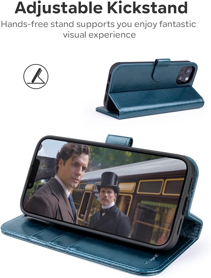 OCASE Compatible with iPhone 14 Wallet Case, PU Leather Flip Folio Case with Card Holders RFID Blocking Kickstand [Shockproof TPU Inner Shell] Phone Cover 6.1 Inch 2022 (Peacock Blue)