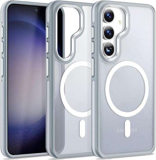 Magneic for Samsung Galaxy S25 Plus/S25+ Case Compatible with Magsafe, [Drop Protection]&[Anti-Slip TPU Edge] S25 Plus Phone Case, Stylish Matte Translucent Galaxy S25+ Cover (Grey/White)