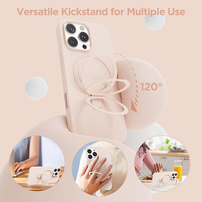 Magnetic Stand for iPhone16 Pro Max Case with Kickstand 【Lab-Certified Protection】【Not Yellowing】【Anti-Fingerprint】 Durable, Enhanced Grip, Slim，Pink，iPhone 16 Pro Max 6.9"