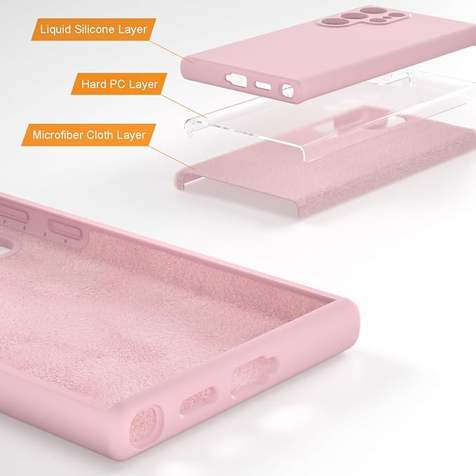 E Segoi Designed for Galaxy S24 Ultra Case, Liquid Silicone Gel Rubber Shockproof Case Soft Microfiber Cloth Lining Cushion Compatible with Galaxy S24 Ultra 5G 6.8 inch (Pink Sand, S24 Ultra - 6.8")