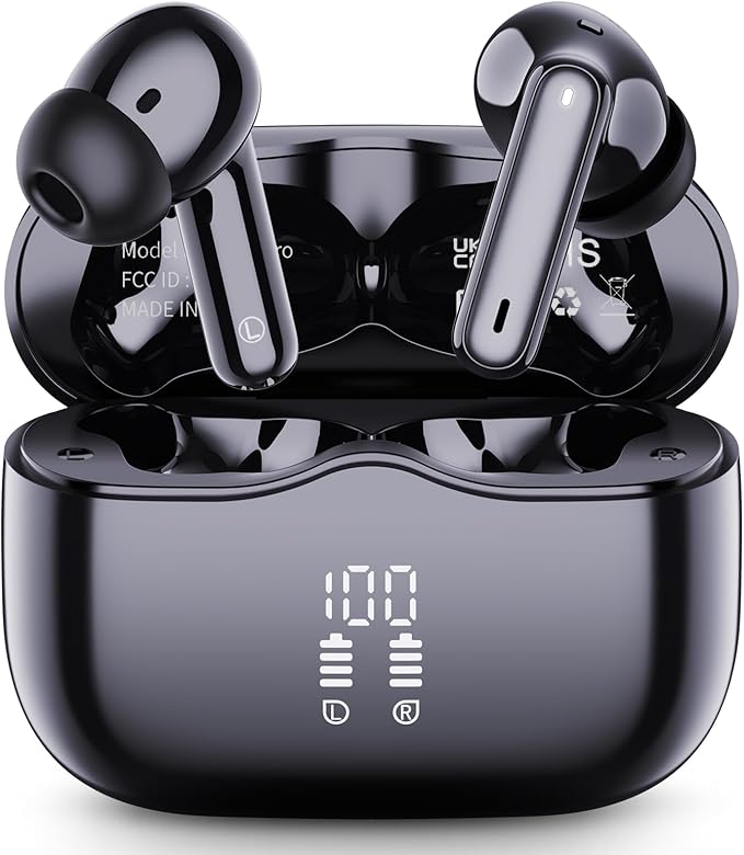 Wireless Earbuds, 2025 Bluetooth 5.4 Headphones in Ear with 4 ENC Noise Cancelling Mic, New Wireless Earphones HiFi Stereo Deep Bass 40H Playtime, LED, in-Ear Bluetooth Ear Buds IP7 Waterproof, USB-C
