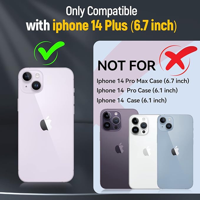 Case for iPhone 14 Plus iPhone Case iPhone 14 Plus Phone Case with Camera Lens Cover, with Ring Holder Kickstand, fit Magnetic Car Mount, for iPhone 14 Plus (Purple)