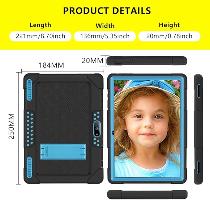 for Pritom M10 Inch Case, Heavy-Duty Drop-Proof Shock-Resistant Kids Friendly Protective case for QuntiCO Y10/Voger priorpad X100/Digiland Tablet DL1036/Gateway 10.1 HD Tablet(Black/Blue)