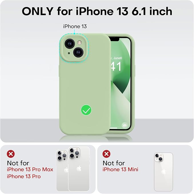 Vooii Compatible with iPhone 13 Case, Liquid Silicone Upgrade [Camera Protection] [Soft Anti-Scratch Microfiber Lining] Shockproof Phone Case for iPhone 13 6.1 inch - Matcha