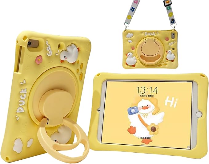 for Galaxy Tab A9 Plus Case 11 Inch 2023 Kids Girls Cute 3D Kawaii Cartoon Silicone Cover with 360°Rotatable Stand Shoulder Strap Hand Grip Case for Tab A9 Plus Tablet SM-X210/X216/X218(Duck)